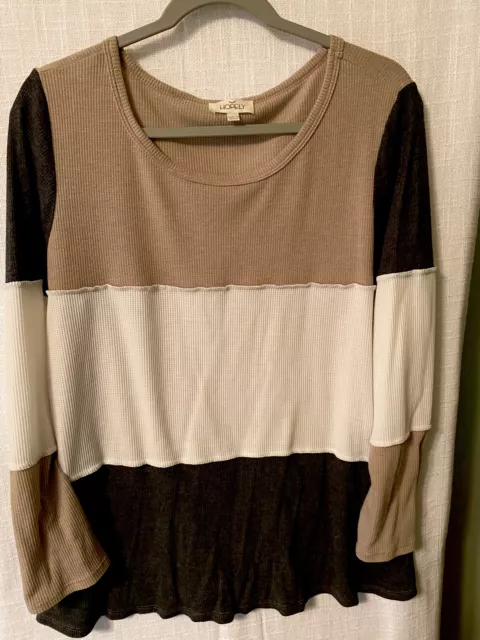 Womans Hopely Longsleeve Top Size Large Mocha White Heathered Gray NWOT