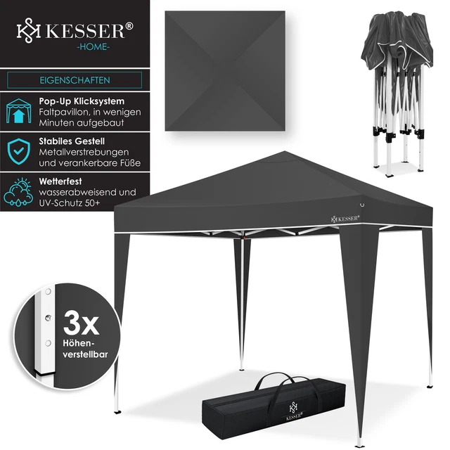 RETOURE Pavillon 3x3m | Pop-Up Klicksystem | Faltpavillon | Gartenzelt Grau 2