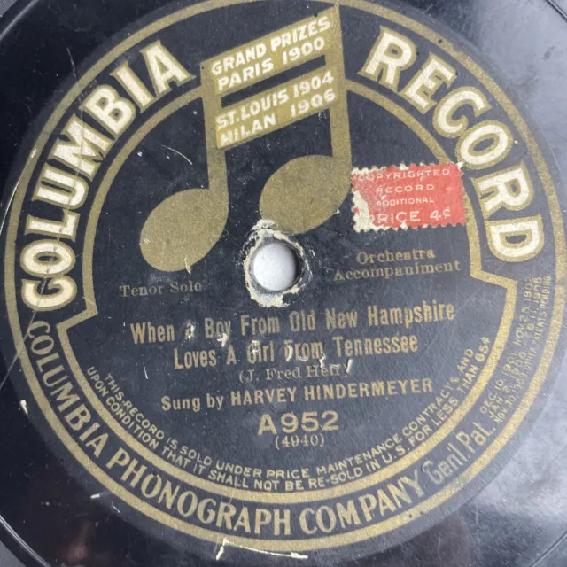 10" 78 RPM-Arthur Clough-The Vale of Dreams/Harvey Hindermeyer-When a Boy From