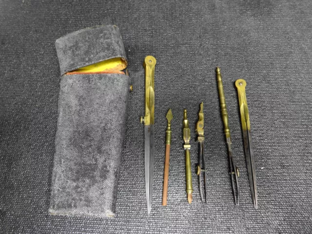 Antique Georgian Shagreen Etui Drafting Tools Kit Architect Cartography Box RARE