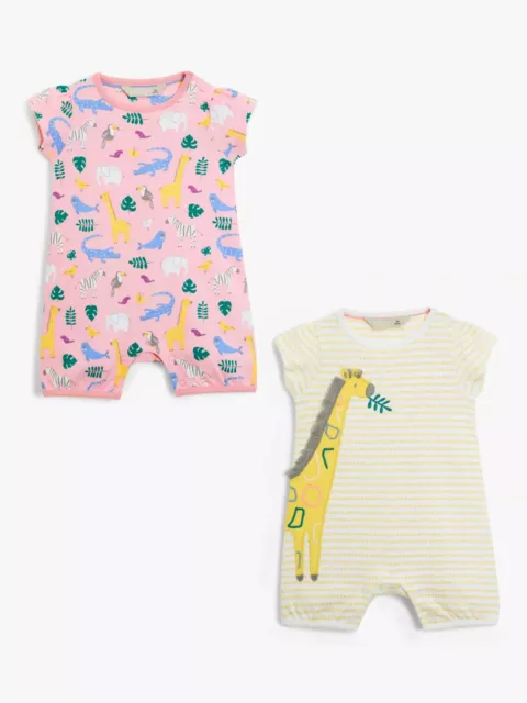 Baby Girls John Lewis 2 Pack Rompers Organic Cotton Pink Giraffe Applique NEW