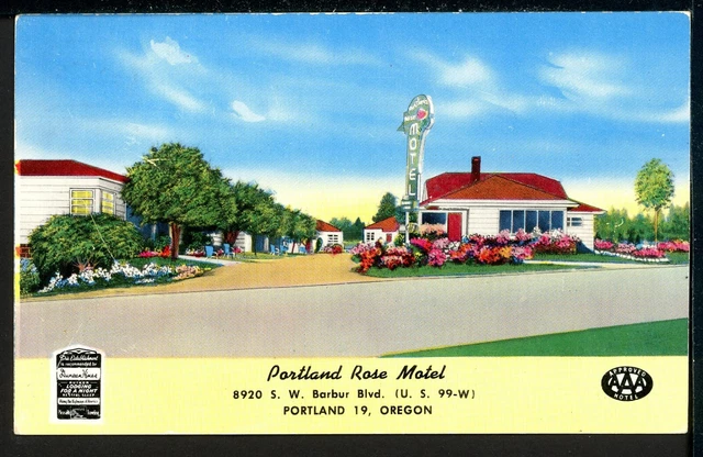 1954 Portland Rose Motel US 99 Oregon Roadside Vintage Postcard