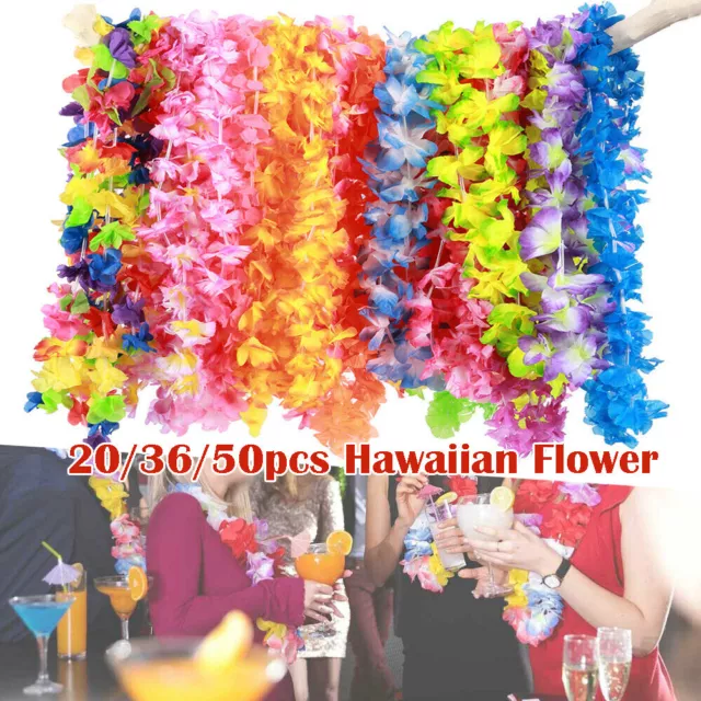 10/50X Hawaiian Lei Leis Tropical Beach Theme Luau Party Flower Garlan Necklace