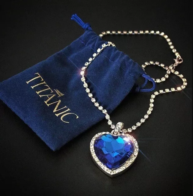 Titanic Heart Of The Ocean Pendant Necklace With Velvet Pouch - Nice Gift Idea