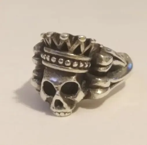 KING BABY studios Crowned Skull w/ Bones Ring SOLID STERLING  925 ..size 10 1/4