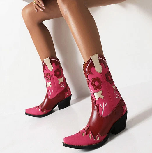 Womens Faux Leather Pull On Block Heels Closed Toe Mid-Calf Boots Size US 5-10.5