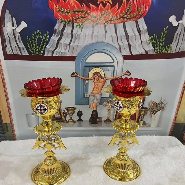 Orthodox Votive Oil Lamp Gold Candle Holder Candlestick Christian Church Decor