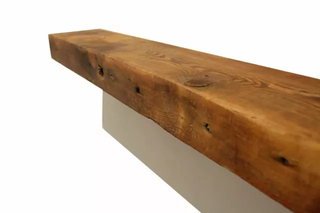 Rustic Barnwood Floating Mantel Shelf - Reclaimed Barn Wooden Beam - 3x7