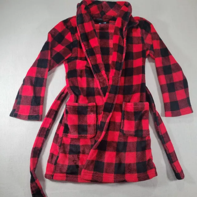 Lightning Bug Boys Black And Red Plaid Flannel Robe M(8)