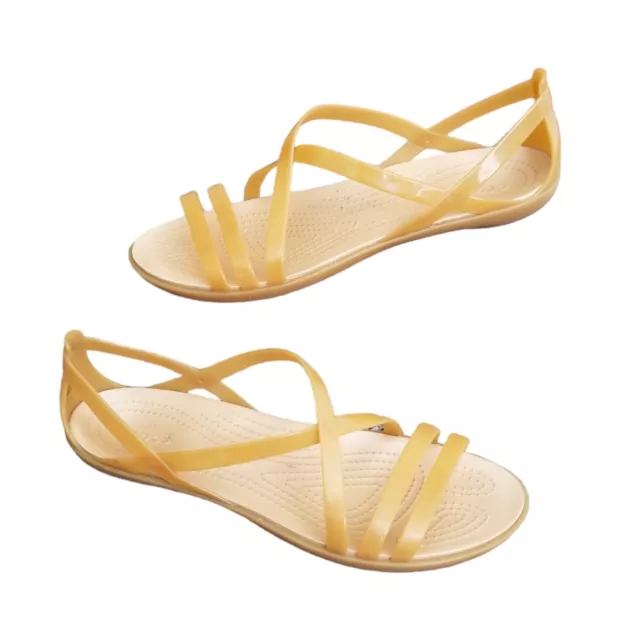 Crocs Isabella Strappy Womens Size 10 Gold Flat Comfort Casual Sandals 204915