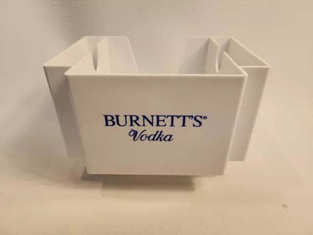 Vintage Burnett's Vodka Bar Caddie Napkin Straw Swizzle Stir Holder White NOS
