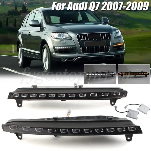 LED Daytime Running DRL Front Bumper Fog Turn Signal Light For Audi Q7 2007-2009