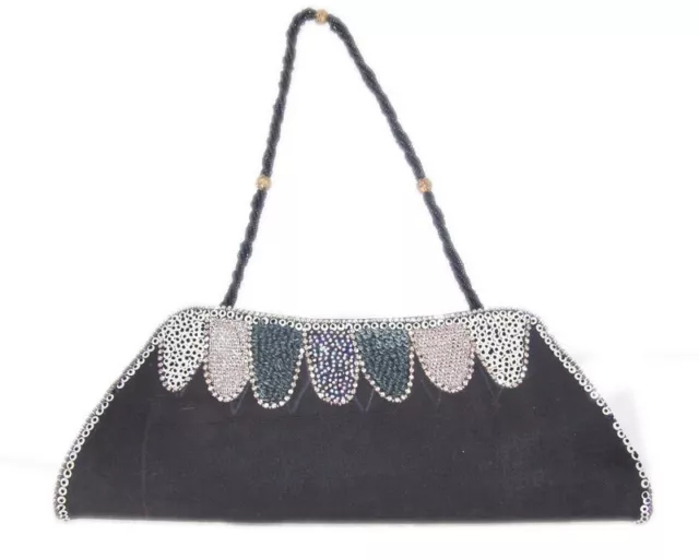 Evening Bag Purse Beaded Vintage Handbag Bead Dabca Work Black Clutch Purse