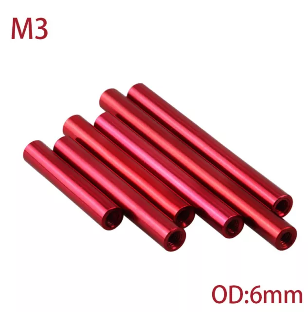 Deep Red M3 Aluminum Column Round Threaded Sleeve Stud Standoff Nut OD:6mm