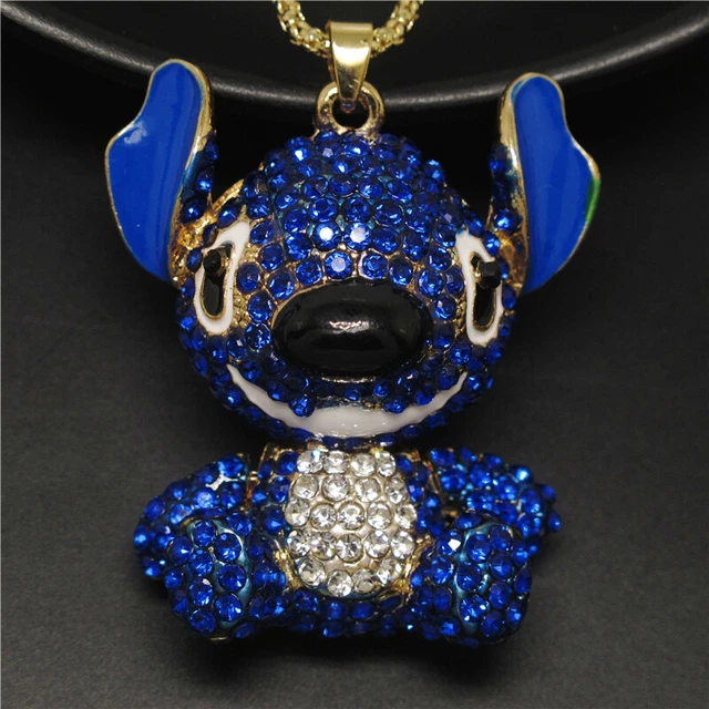 New Betsey Johnson Blue Big Ear Alien Animal Crystal Pendant Chain Necklace
