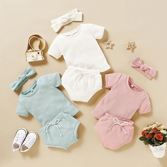 Top abiti estivi bambine maniche corte + pantaloncini fascia set