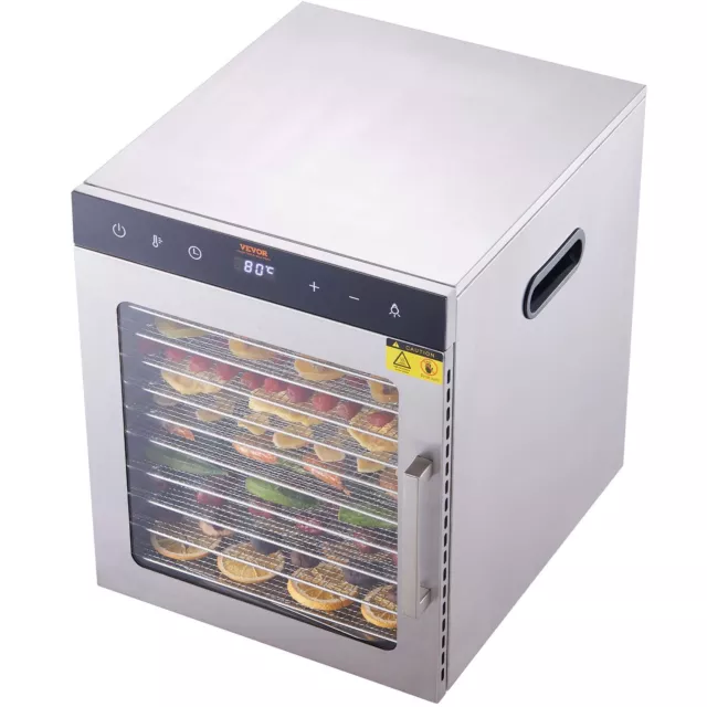 VEVOR Essiccatore Elettrico 800W Domestico per Alimenti Acciaio Inox 10 Vassoi