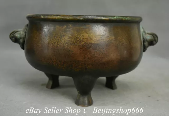 8.4" Marked Old Chinese Bronze Dynasty Beast Ear 3 Leg incense burner Censer