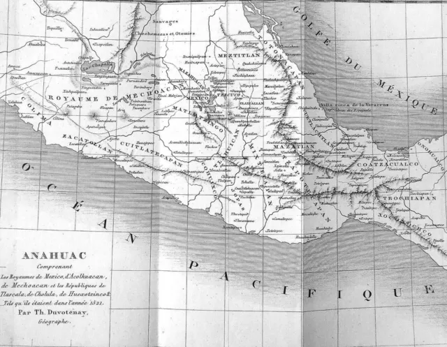 Carte ancienne et dépliante du ROYAUME ANAHUAC (Mexique) - Gravure du 19e siècle