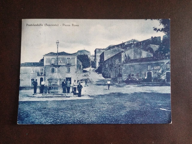 1954 Pontelandolfo (Benevento) - piazza roma - fontana e animazione - bar caffè