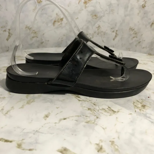 Clarks Womens Sz 7M Shoes Black Thong Slides Comfort Flat Open Toe Casual Sandal