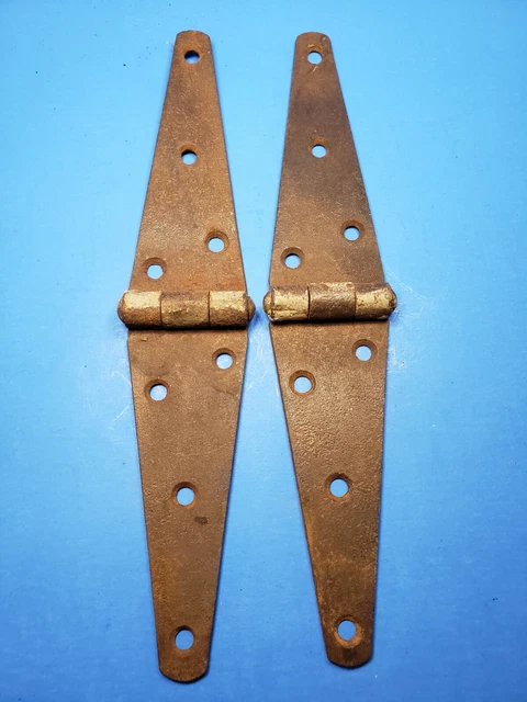 Vintage Strap Hinges Rustic Gray Paint 10" Long Iron Barn Door, Trunk Lid Box