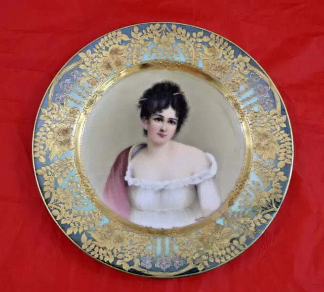 PRECIOUS ANTIQUE ROYAL VIENNA PORCELAIN PLATE "Madame Ricamiere", signed Wagner