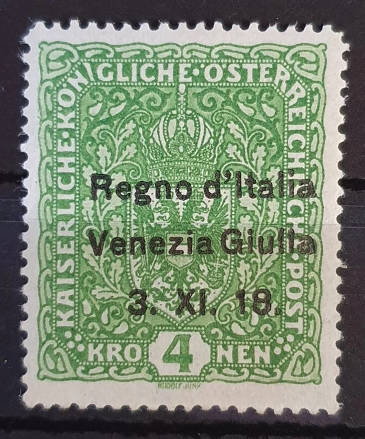 VENEZIA GIULIA ITALY 1918 Mint LH 4 K Yellow Green Sass #17 CV €1500 Signed