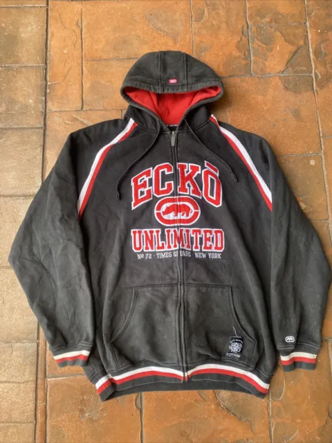 Vintage Y2K ECKO Unltd Mens Zip Up Hoodie Sweatshirt Size 2XL Black Jacket