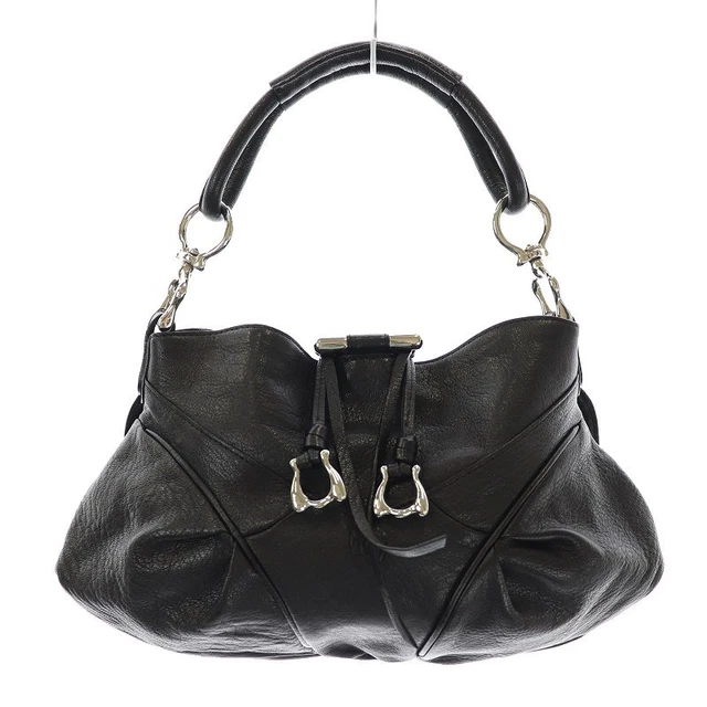 Tofu Roadstone Loadstone Handbag One Shoulder Bag Logo Leather Black /Si7 Women