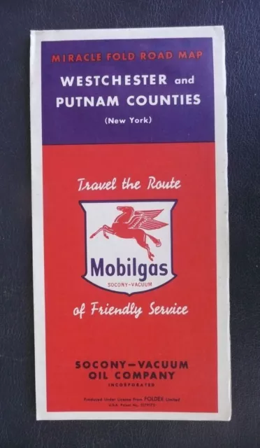 1951 Westchester Putnam counties New York road map Socony Vacuum  oil Mobil