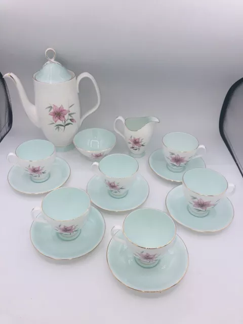 Very 16pc Royal Albert Elfin Tea Demitasse Set Bone China England Aqua Pink Gold