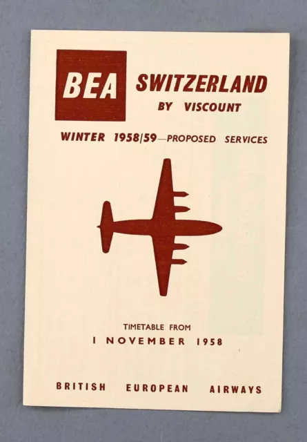 Bea British European Airways Airline Timetable Switzerland Winter 1958/59