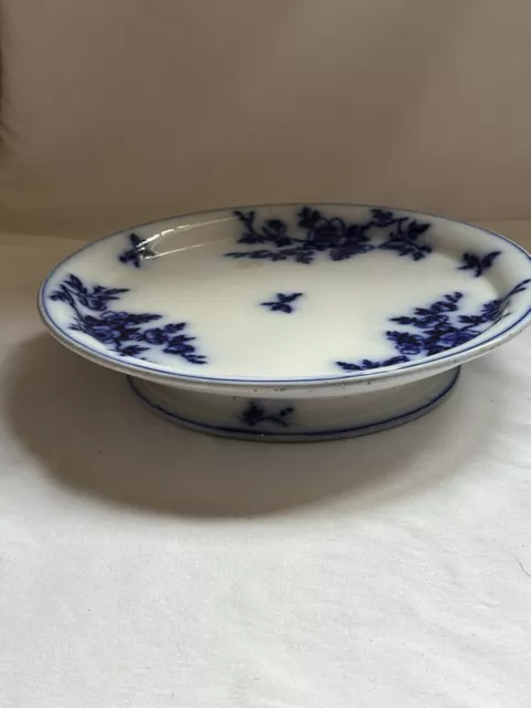 Antique Flow Blue Pedestal Cake Stand 12” Diameter x 2.25” Height