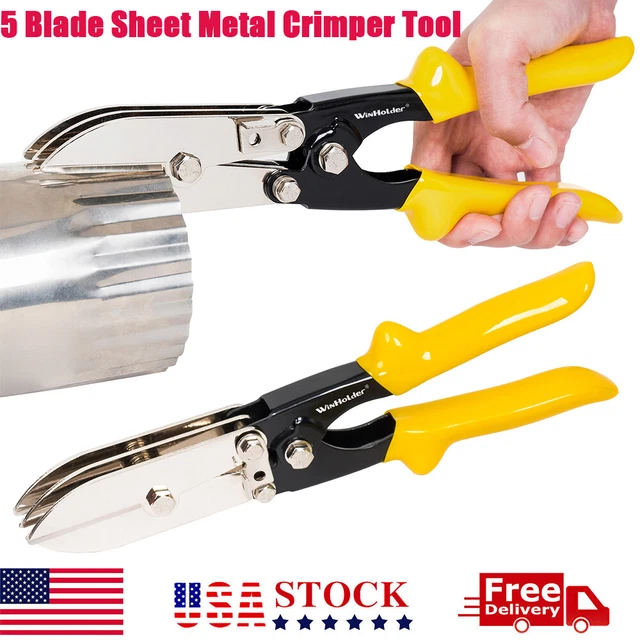 Yellow 5-Blade Sheet Metal Crimper- Hand Crimper HVAC Tool for 24-28 Gauge USA