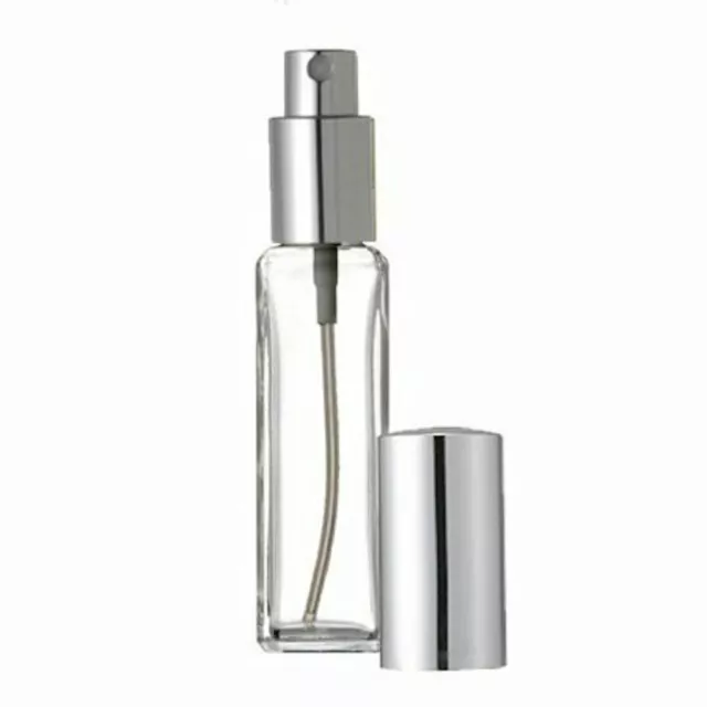 1 oz [30 ml] Clear Square Glass Bottle With Aluminum Silver Spray Lid [12 Pcs]