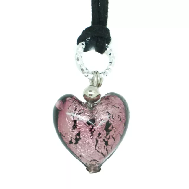 Murano Collar Cristal Colgante Violeta Forma Corazón Venecia 25mm