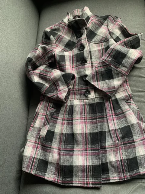 Tu By Sainsbury’s Pretty Girls Pink Black / Check Coat Age 9-10 Yrs - VGC