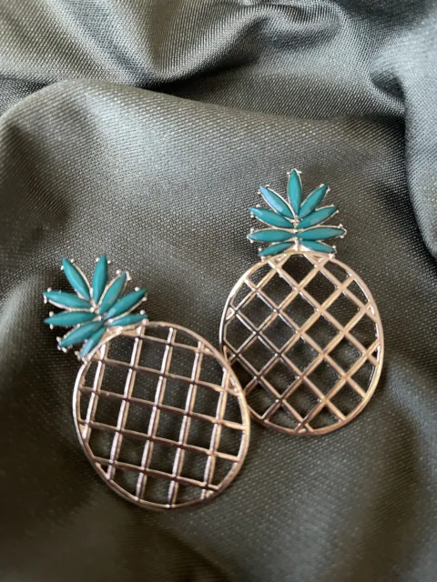 Womens Sugarfix Earrings Tropical Pineapple Gold Plated Green Trendy Modern NEW!