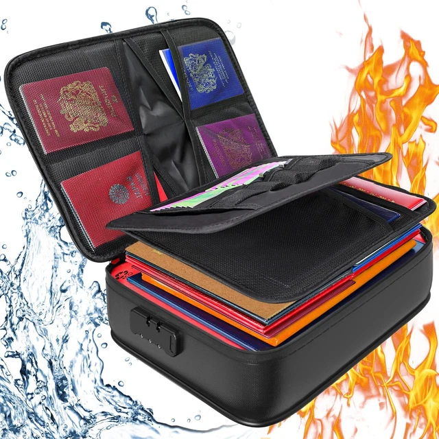 Fireproof Document Bag with Code Lock, Large Lockable Document Organizer Box ...
