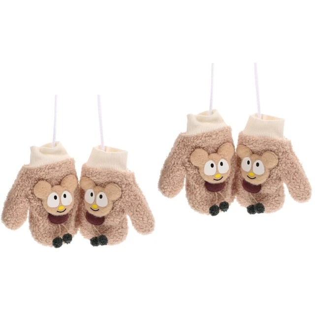2 Pairs  Kids Children Winter Plush Gloves Warm Wool Mittens for Boys and Girls