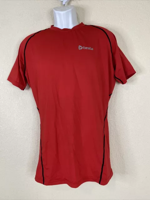 Tesla Men Size 2XL Red Performance Polyester Shirt Short Sleeve Moisture Wick