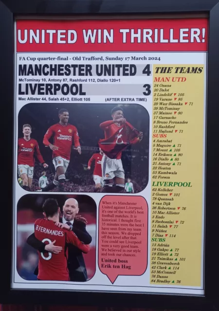 Man Utd 4 Liverpool 3 - 2024 FA Cup quarter-final - souvenir print