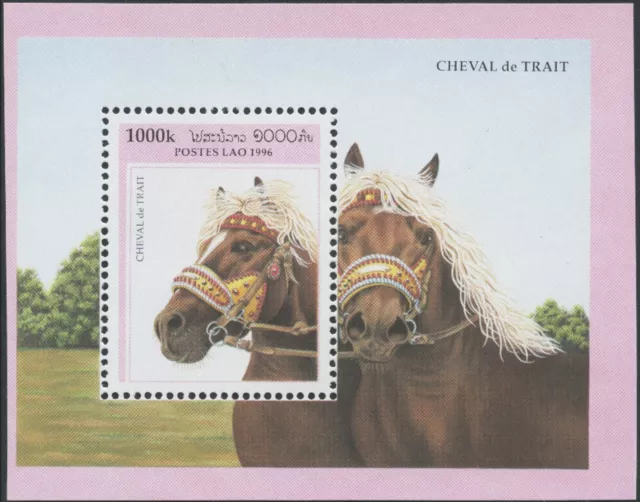 LAOS Bloc N°135 ** Bf Chevaux de trait 1996, Laos Draft Horses Sheet Sc#1301 MNH