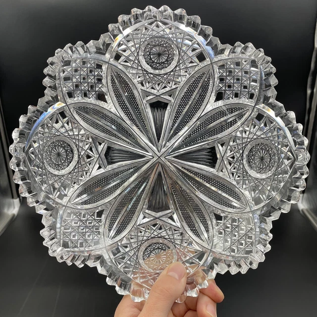 American Brilliant Period ABP Cut Glass Low Bowl 9” 2