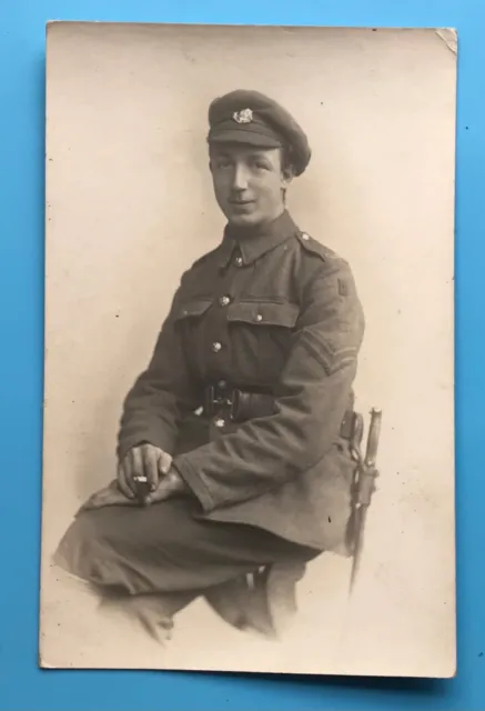 Old POSTCARD PHOTOGRAPH SOLDIER, CORPORAL, UNKNOWN REGIMENT, UNPOSTED