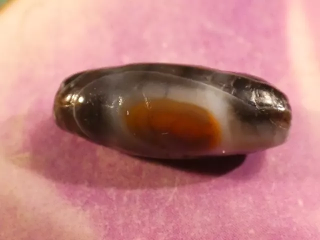 Ancient 2000 Year Old Indotibetan 2 Eye Line Decorated Agate Bead Rare Red Eye !