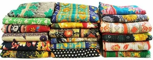 Indian Cotton Recycled Gudri Blanket Ralli Handmade Kantha Quilt Throw 10 PC Lot