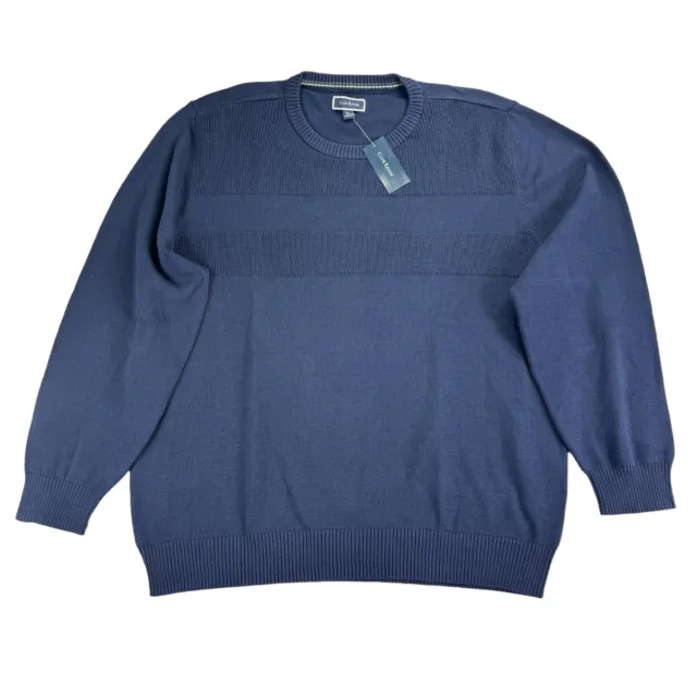 Club Room Mens Textured Cotton Crewneck Sweater Navy Blue 3XL