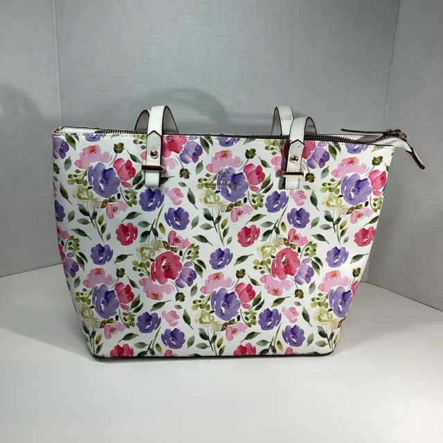 Nanette Lepore  Vegan Leather Floral Handbag Tote Purse Shoulder Bag White MINT